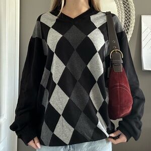 Axcess Black and Gray Argyle V-Neck Sweater